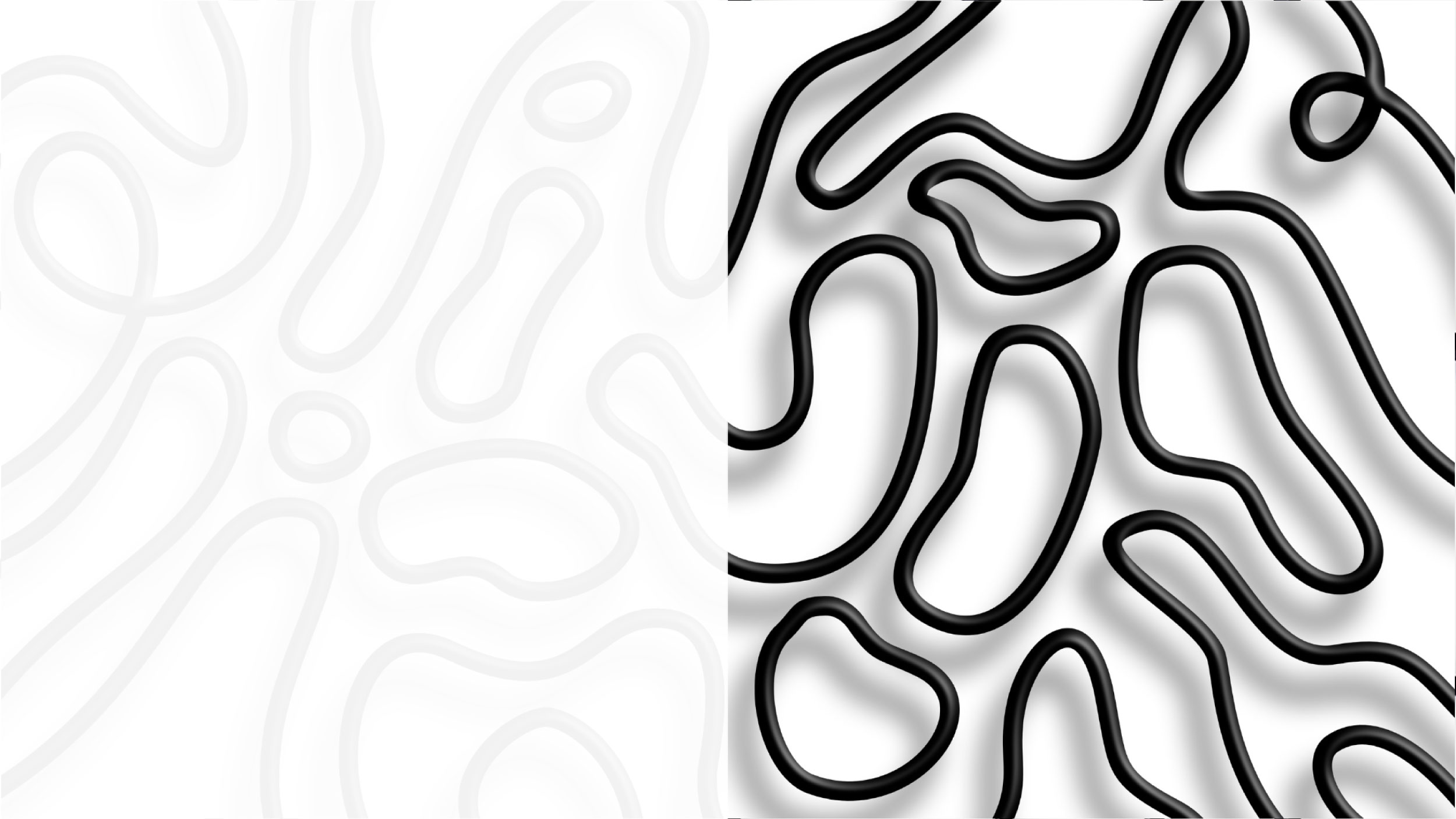 Schwarze zellenartige Metallschlaufen auf weißem Hintergrund